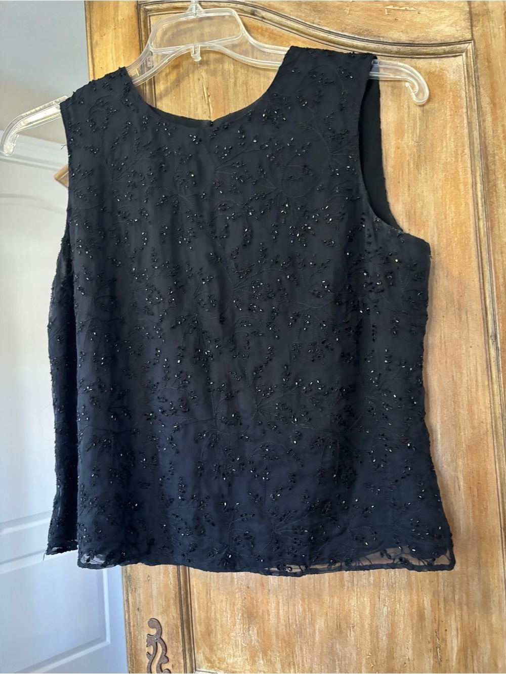 Ann Taylor Black Beaded Sleeveless Top - 100% silk